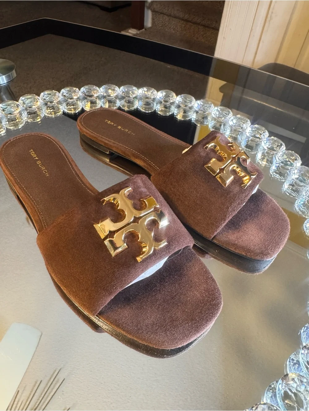 Tory Burch Brown Suede Eleanor Flat Sandals/ Slide. Size 7
